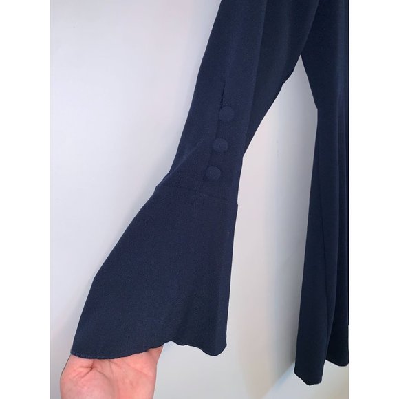 New Vince Camuto Dress Womens 12 Navy Buttoned Cowl Neck Flare Cuff Long Sleeve - Picture 5 of 11